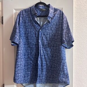 Murano Blue Short-Sleeve Button-Down Shirt with Circular Print